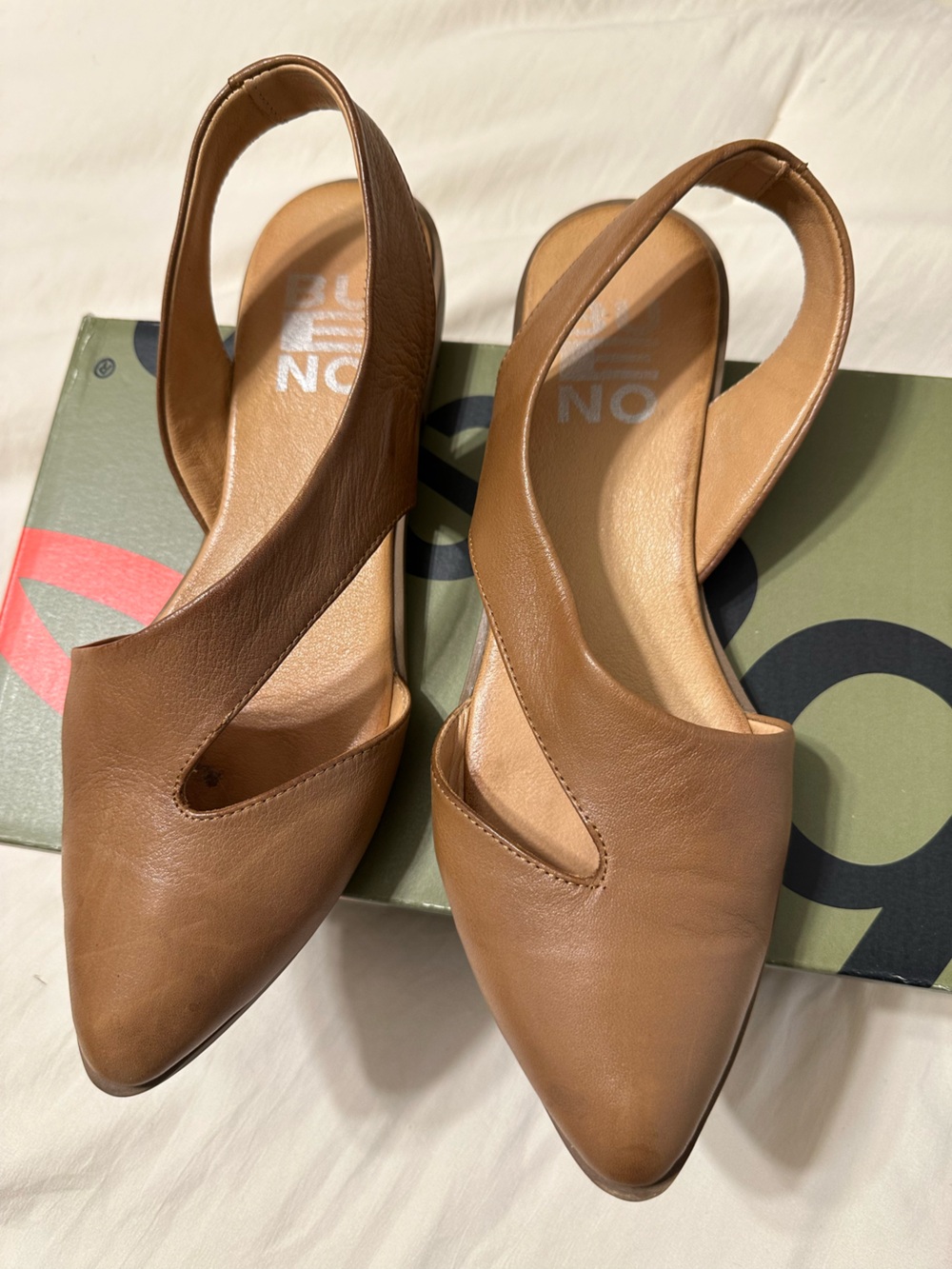 Bueno Tan Leather Pointed Slingback Flats